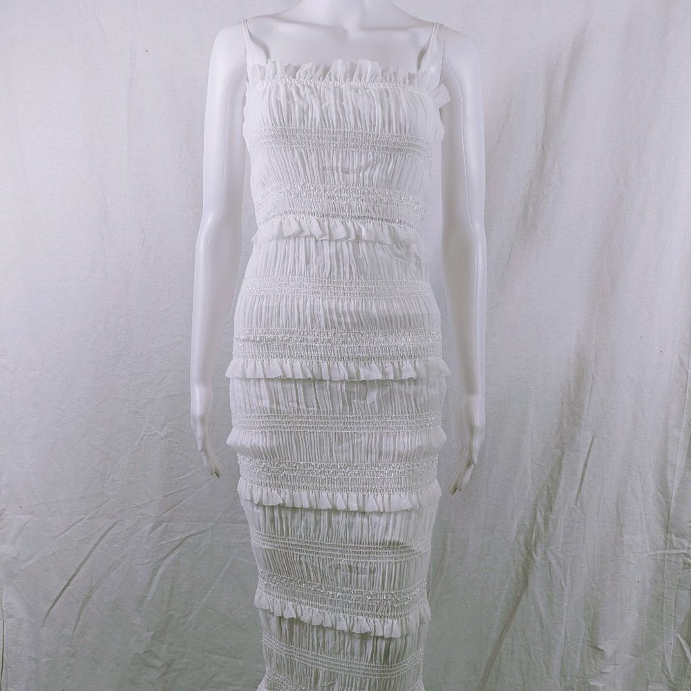 Commense White Sleeveless Ruched Spring/Summer Dress Size S